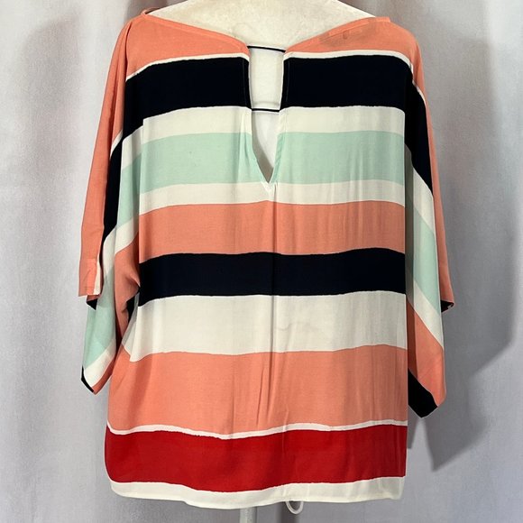 Like New ZARA Peach Rust Blue Cream Stripe Blouse Size XS - Picture 4 of 8